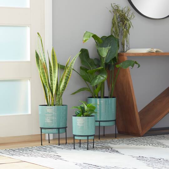 Teal Metal Contemporary Planter Set